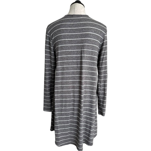 Ginger G Long Striped Open Front Cardigan Sweater Gray & White Size Small - Picture 7 of 11